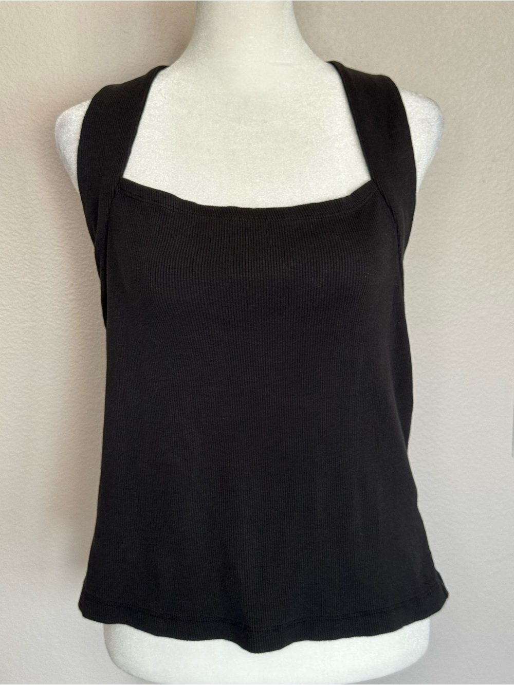 Anthropologie- Classic Black Ribbed Square-Neck Tank Top. Size L